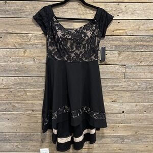 NWT City Studio Sz 11 Junior Dress Fit & Flare Black Off the Shoulder Lace Hi/Lo